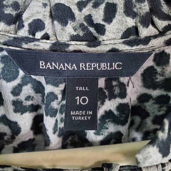 Banana Republic Animal Print Peasant Midi Long Sleeve Dress Size 10 Tall - Picture 3 of 7